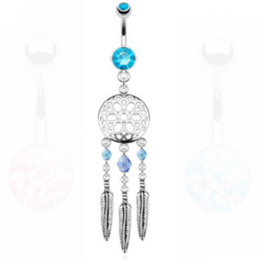 Dream Catcher Web Belly Button Stainless Steel Barbell Ring Navel Dangle B463