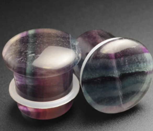 Pair of Rainbow Fluorite Single Flare Natural Stone Ear Plugs Expander E618