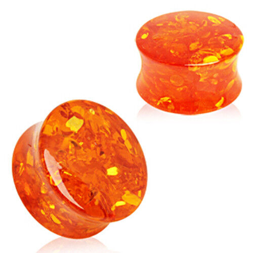 Pair of  Solid Synthetic Amber Stone Ear Plugs Organic Saddle Tunnels E426