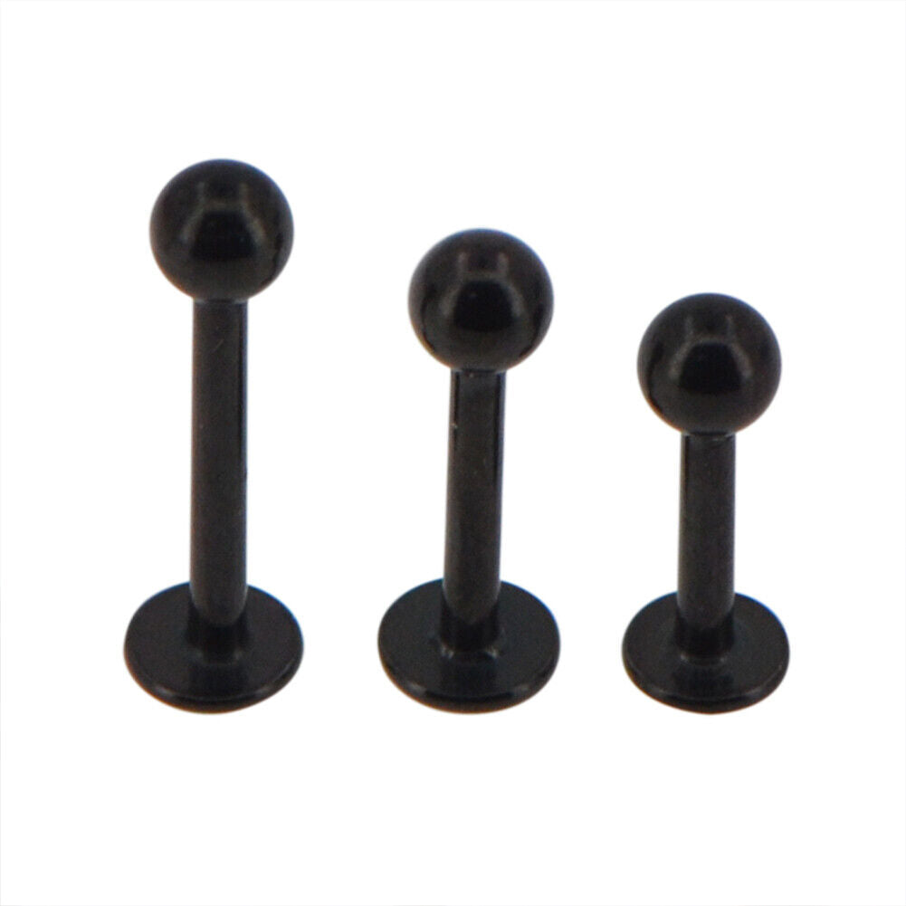 10-16 Ga 1/4 5/16 3/8 Black Steel 3mm Ball Labret Tragus Helix Cartilage Barbell