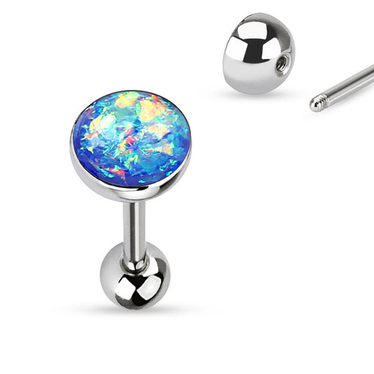 1 - 14 GA 5/8" Surgical Steel Tongue Barbell 5mm Top Ball Synthetic Opal T234