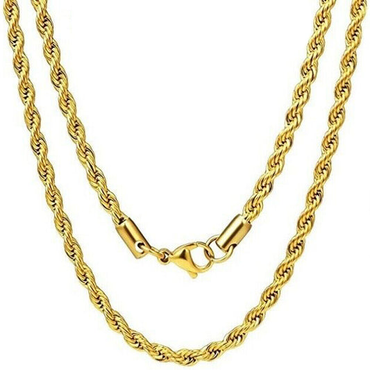 18K Gold Plated Men Rope Chain 18" 20" 22" 24" 26" 28" 30" Lngh 2.5-6MM WTH K317