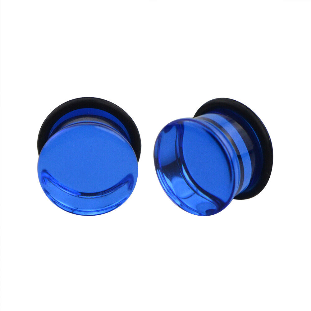 Pair of Single Flare Glass Plugs Sizes 2GA-13/16" Clear Black Green Blue E566