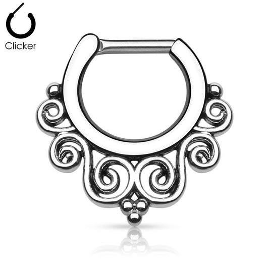 1 - Beaded Line with Swirl Ends Non-Piercing Septum Hanger Ion Steel Rings F78