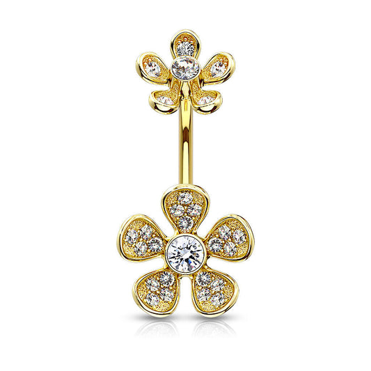 Micro CZ lower Internally Threaded Flower Surgical Steel Belly Button Ring B598