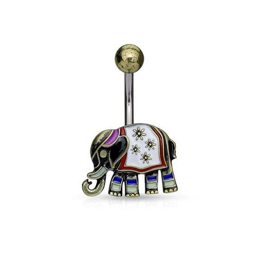 Elephant with Enamel Colored Antique IP Surgical Steel Belly Button Rings B551