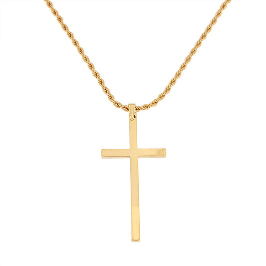 18K Gold Plated Men or Women Rope Chain Necklace and Cross Pendant K321