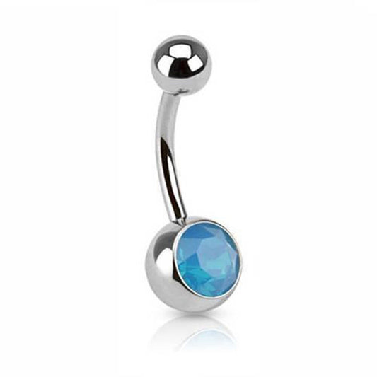 Solitaire Opal Stone Stainless Steel Belly Button Barbell Ring Navel Dangle B460
