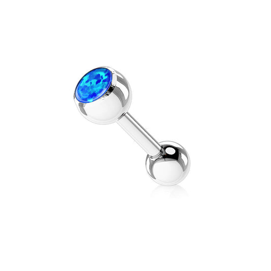 14 Gauge 5/8 Inch Tongue Barbell Synthetic Opal Opal Press Fit Ball Steel T261