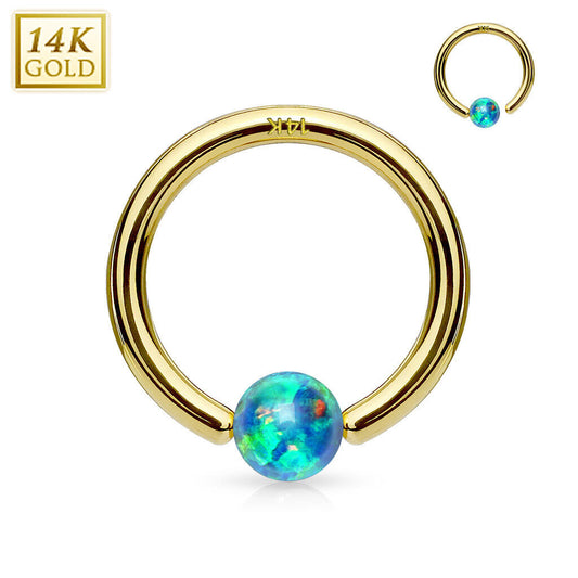 1 - 14Kt. Gold Synthetic Opal Ball Fixed Hoop Rings Nose, Cartilage, Septum C266