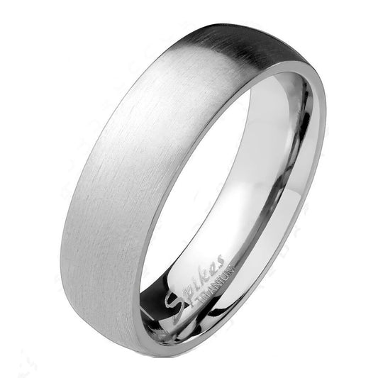Wide Dome Brushed Finish Solid Titanium 6mm Width Classic Wedding Band Ring