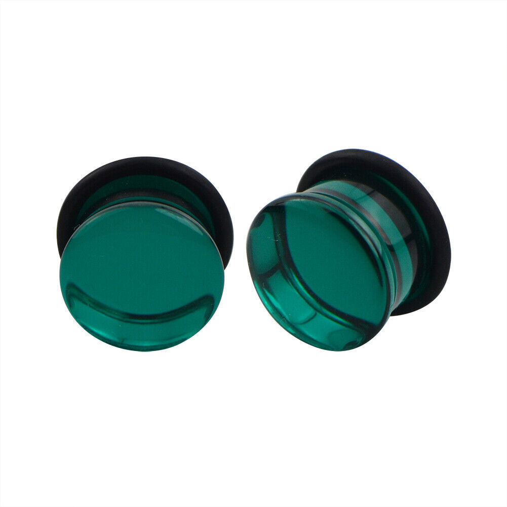 Pair of Single Flare Glass Plugs Sizes 2GA-13/16" Clear Black Green Blue E566