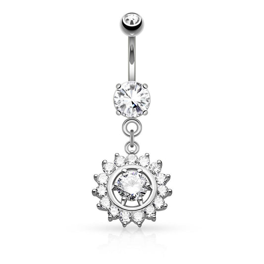 Claw Set CZ Around CZ Center Navel Belly Button Navel Ring Dangle B523