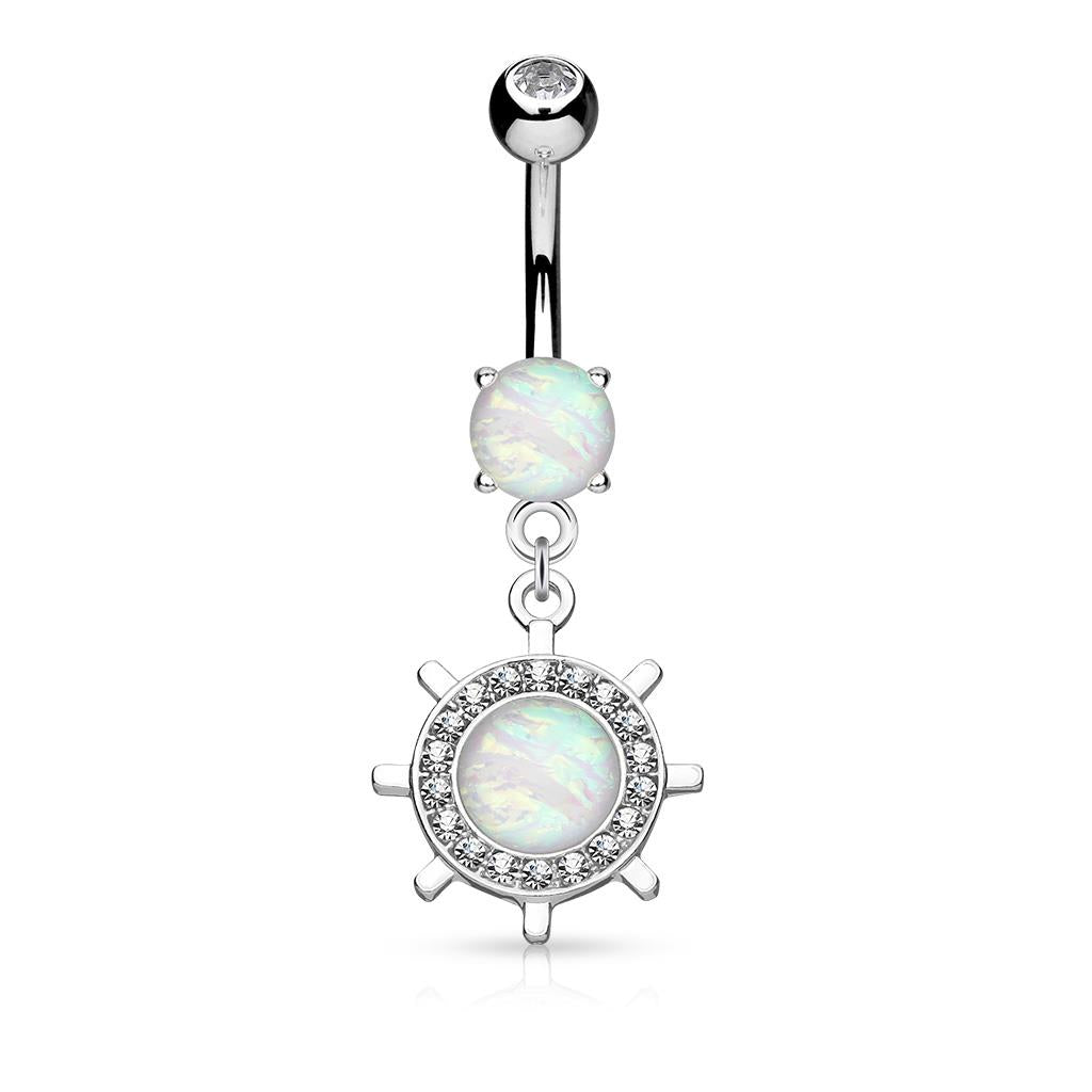 Yacht Wheel Synthetic Opal Dangle Surgical Steel Belly Button Navel Rings B536