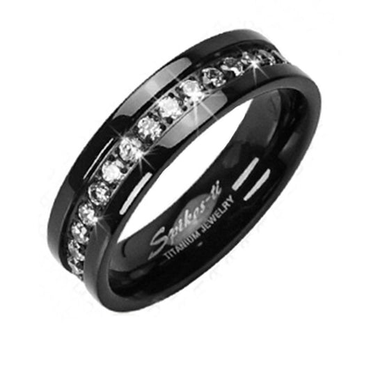 Solid Titanium Black with Eternity CZ Stones Classic Wedding Band Ring R121C