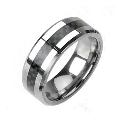 Tungsten Carbide Black Carbon Fiber Center Inlay Men's Band Ring R129C