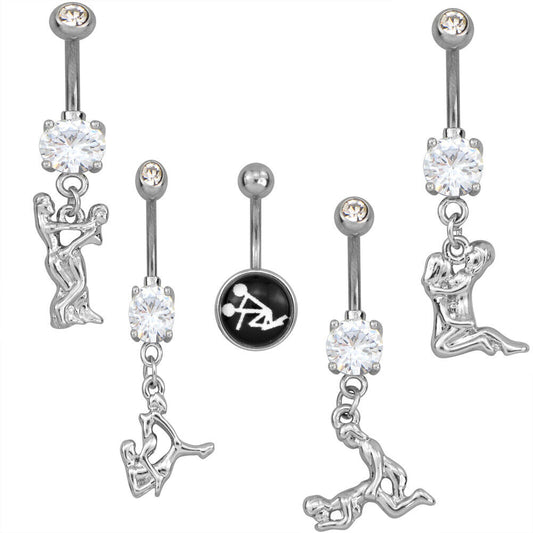 5 - 14 Ga 3/8" Barbell Kama Sutra Sex Position Nasty Belly Button Dangle B625