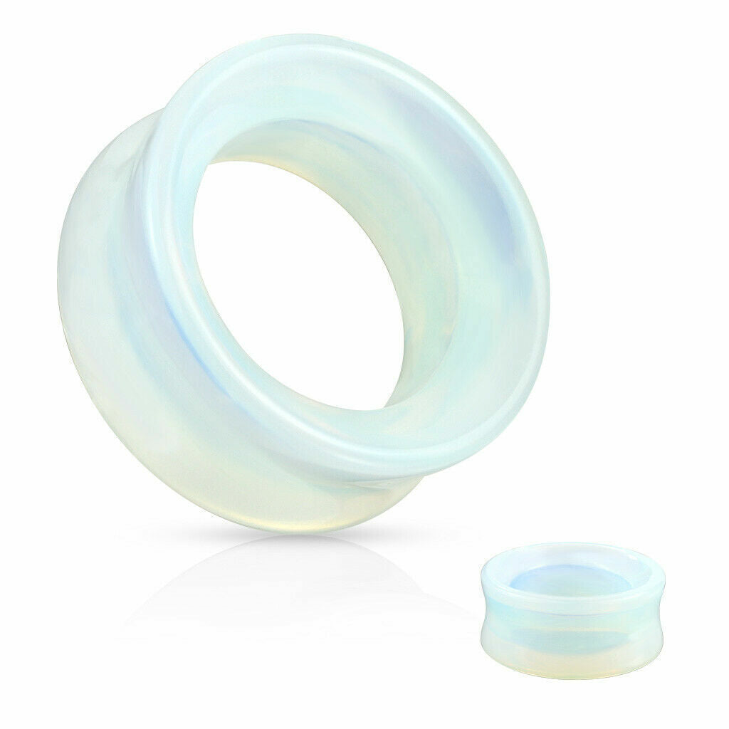Pair of 1/2 inch Double Flare Tunnel Opalite Stone Saddle Ear Plugs E585
