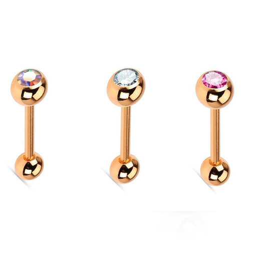3 - 14GA 5/8" Rose Gold IP Over 316L Surgical Steel Tongue Barbell CZ Ball T244