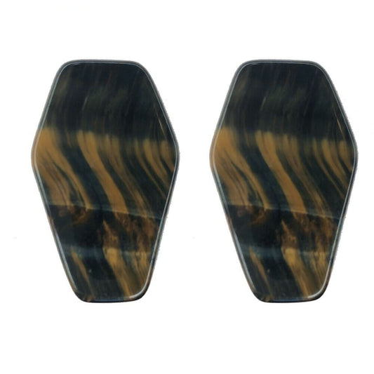Pair of 0GA 8MM Blue Tiger Coffin Stone Saddle Double Flare Ear Lobe Plugs E591