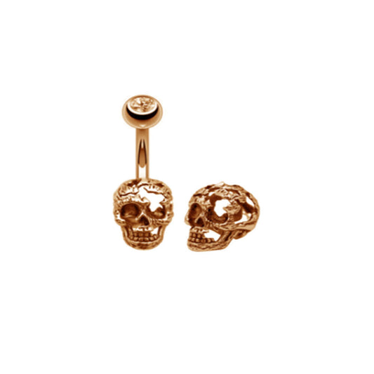 1 - 14 GA 3/8" Gold Plated Ancient Skull Amber CZ  Belly Button Navel Ring B632S