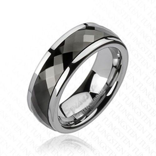 Tungsten Carbide Black IP Multi Faceted Prism Cut Spinner 8mm Ring R383