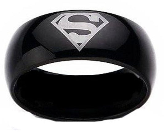 Superman Print on a Black Tungsten Carbine DC Width 8 mm Band Ring R161