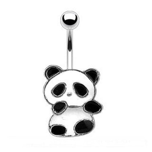 Black White Panda Belly Button Stainless Steel Naval Ring Navel B474