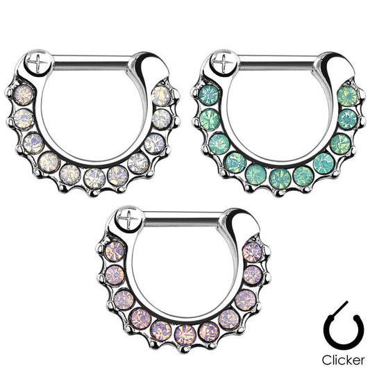 Opalites Paved Septum Clicker 316L Surgical Steel Rings Clear Pink Green F65