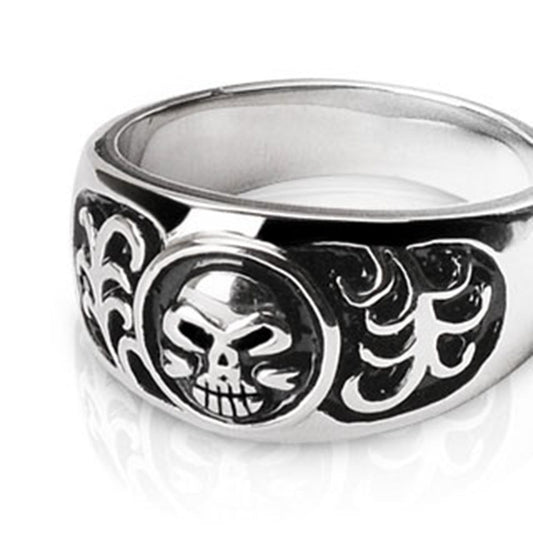 Stainless Steel Black & Silver Celtic Skull Band Ring Width 14mm thickest R123C