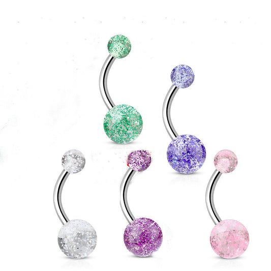 Acrylic Color Ultra Glitter Surgical Steel Balls Surgical Steel Belly Ring B573