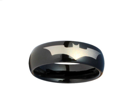 Batman Print on a Black Tungsten Carbide DC Width 8 mm Band Ring R162