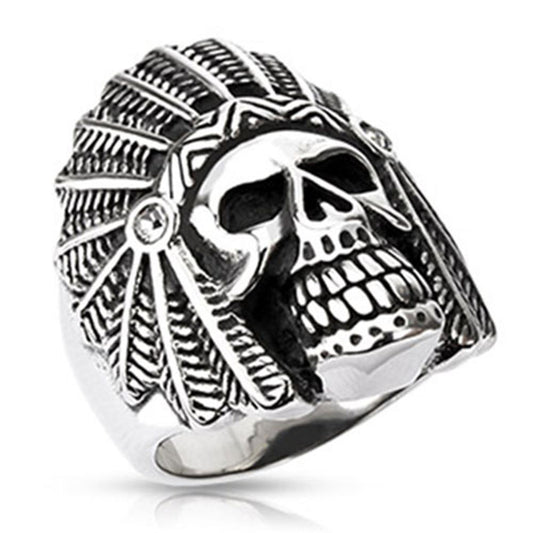 Stainless Steel Indain Death Skull Wide Cast 33mm Ring R573