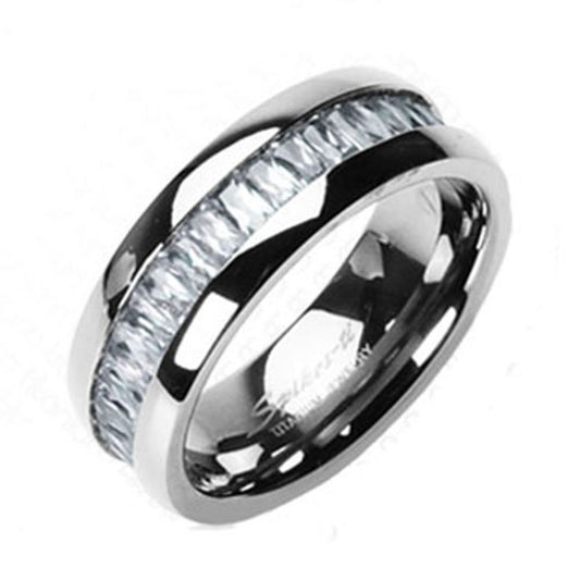 Solid Titanium with Square CZ Stones Eternity Classic Wedding Ring Band R119C