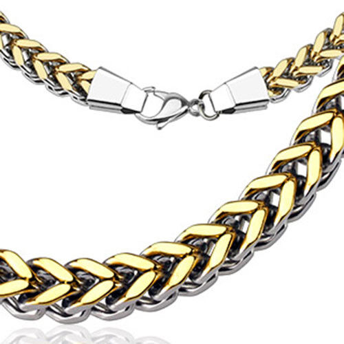 Stainless Steel Gold IP Duo-Tone Box Weave Chain Link Necklace K185