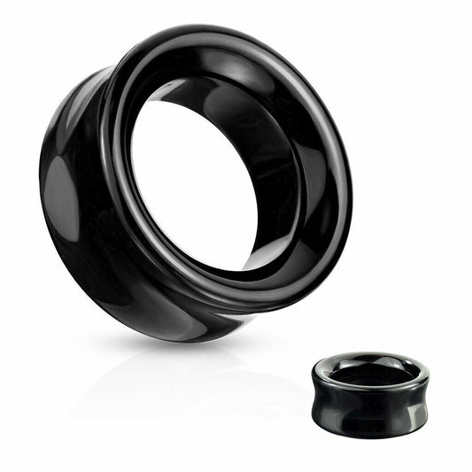 Pair of 1/2 Inch Double Flare Tunnel Solid Black Stone Obsidian Ear Plugs E584