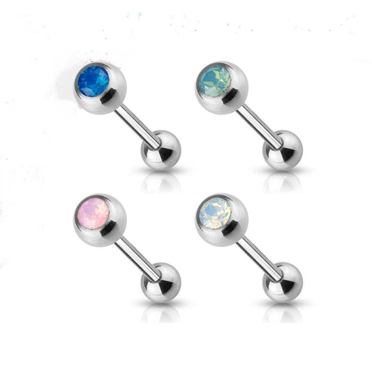 4 - 14 Gauge 5/8 Inch Tongue Barbell  Opalite Crystal Balls Surgical Steel T254