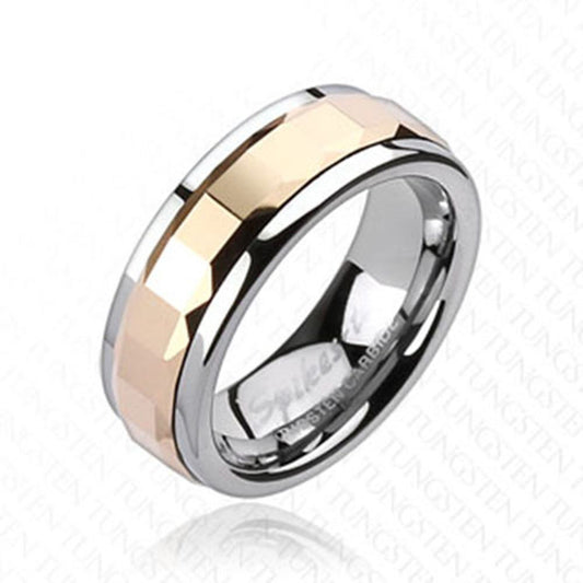 Tungsten Carbide Rose Gold IP Multi-Faceted Square Cut Spinner Ring R423