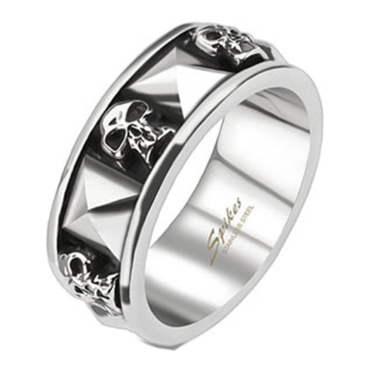 Skull and Pyramid Combination Cast Band Ring Stainless Steel Band Ring R655