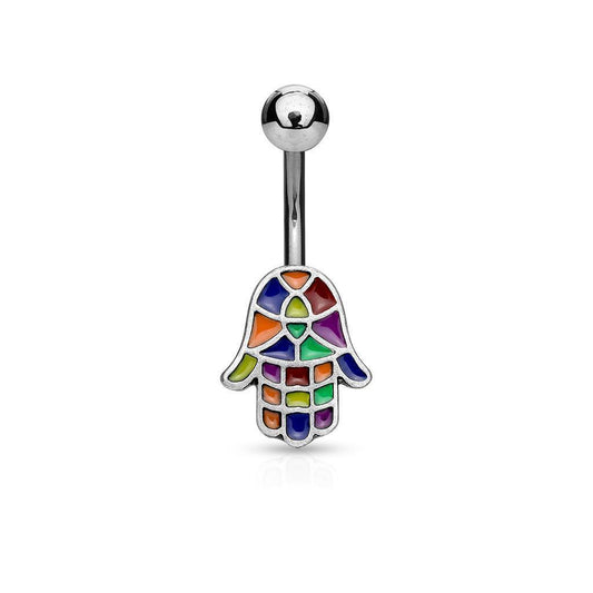 Multi Colored Hamsa 316L Surgical Steel Belly Button Rings B548