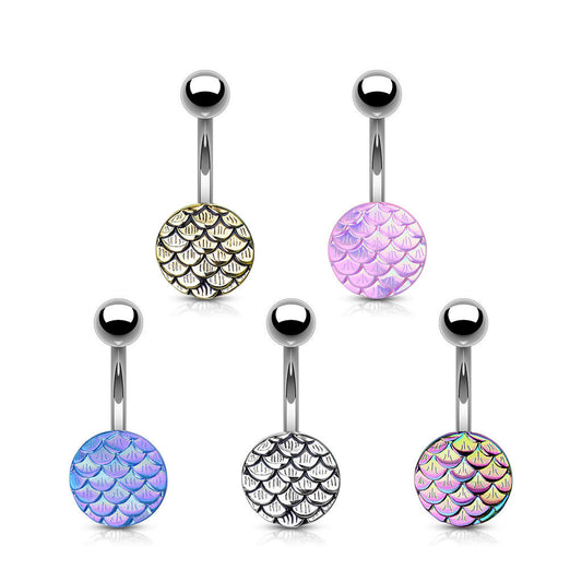 5 - Casted Steel Fish Scale Surgical Steel Belly Button Rings 14 GA 3/8" B591
