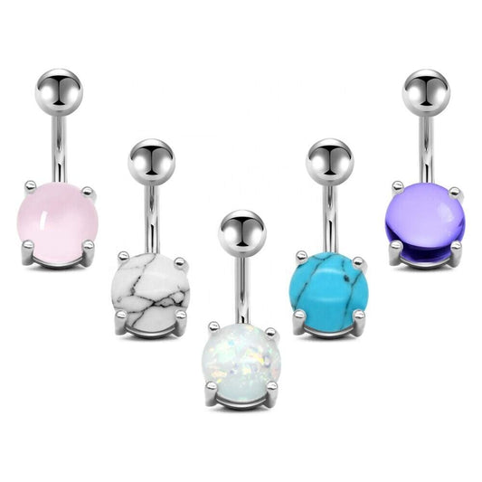 5Pcs Belly Button Rings Steel Barbell Opal Navel Body Piercing Jewelry Ring B604