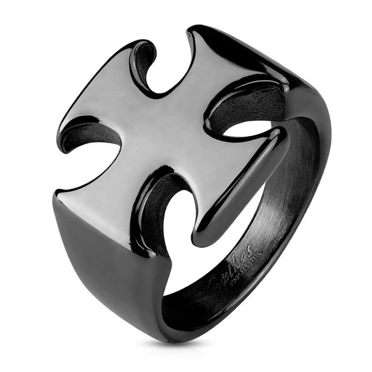 Iron Cross 18mm Width PVD Black Stainless Steel Rings Sizes 9 - 14 R195