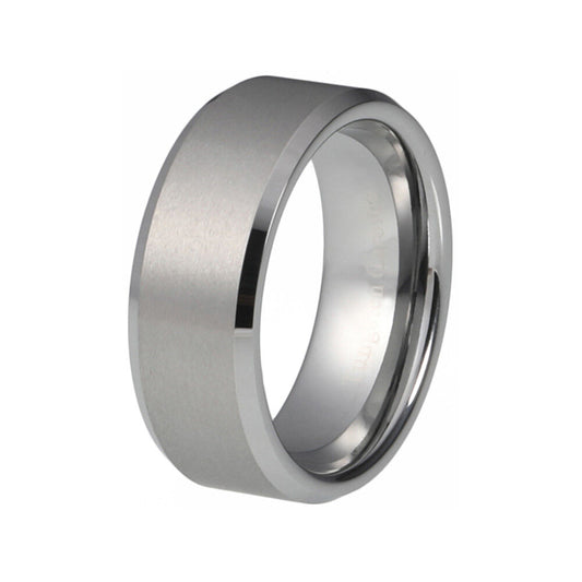 Tungsten Carbide Brush Flat Finish Bevel Edge 8mm Width Band Wedding Ring R682
