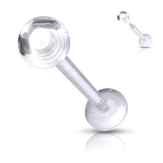 10-14GA 1/4" (6mm) 4mm Ball Flexible Labret Monroe with Clear Acrylic  Ball L204