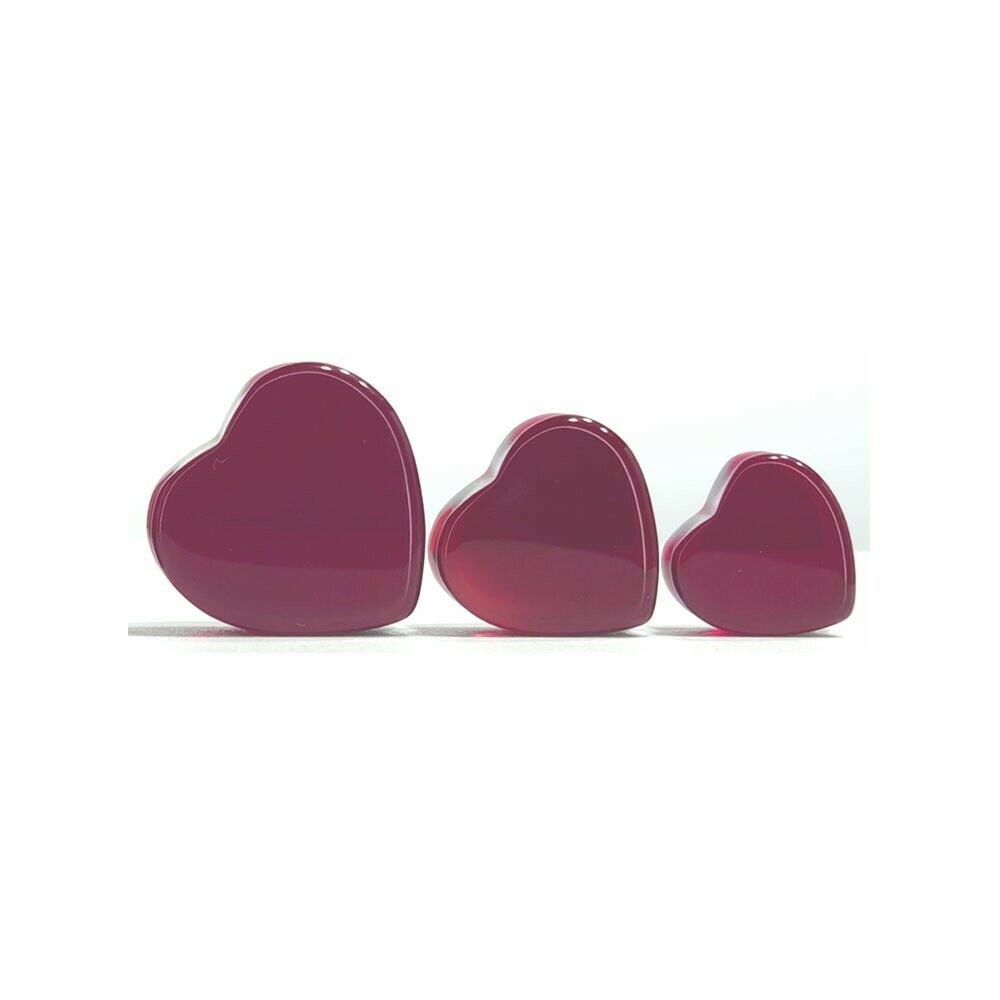 Pair of 5/8 Inch 16MM Red Heart Glass Saddle Double Flare Ear Lobe Plugs  E595