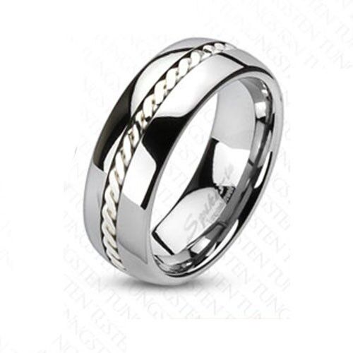 Tungsten Carbide .925 Silver Rope Inlay 8mm Width Band Ring R391