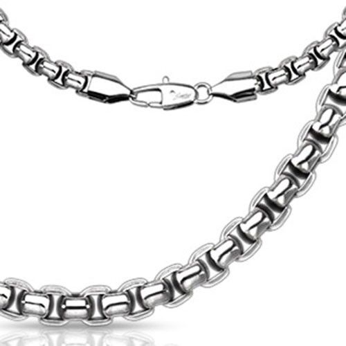 Stainless Steel Round Rectangle Chain Link Necklace Width 3mm 4mm 5mm