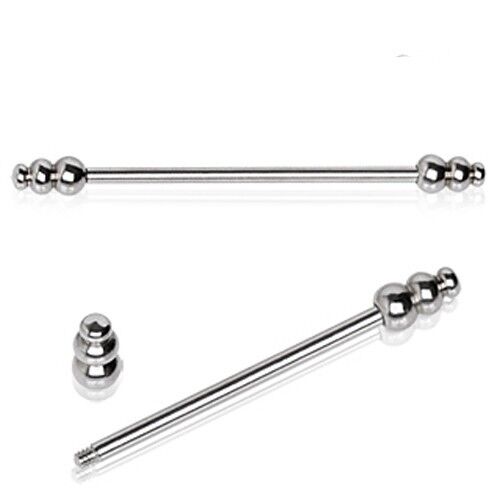 1 - 14 Gauge 1 1/2" 3 Tier Beads Surface Piercing Surgical Steel Industrial T85