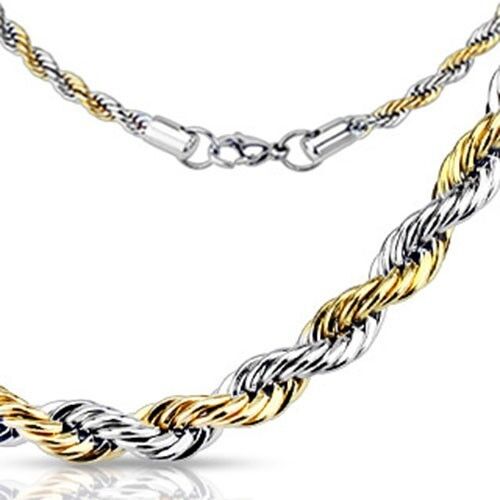 Stainless Steel Duo Tone Twist Rope Chain Link Necklace Width 3mm 4mm 5mm